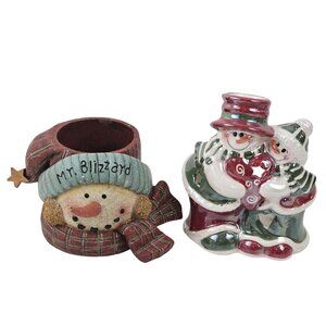 Crazy Mountain Candle Holders Snowman Pair Mr Blizzard Christmas Decor Vintage